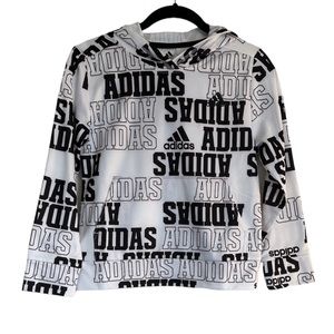 adidas All Over Print Pullover Hoodie Black and White Boys Size 8 NEW with Tag